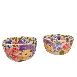 TableTops Gallery Le Jardin Bowls Floral Ceramic Round Hand Crafted Set of 2